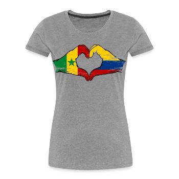 Senegal Colombia Flag Hands Heart Shape Used - Women's Premium Organic T-Shirt - heather grey - Front - Mia (176cm)