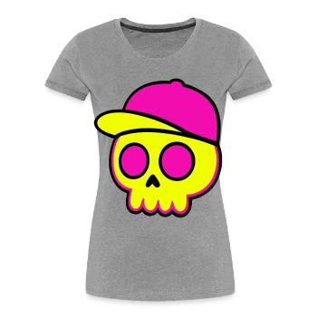 Neon Skull Cap Design - Women's Premium Organic T-Shirt - heather grey - Front - Mia (176cm)