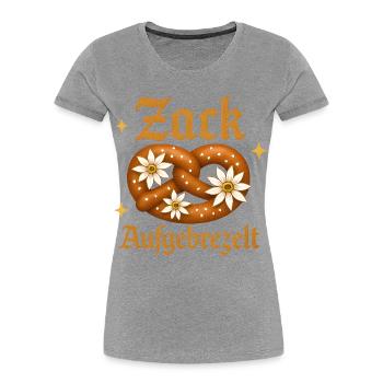 Zack Dressed Up – Bretzel drôle pour hommes et femmes - T-shirt bio Premium Femme - gris chiné - Devant - Mia (176cm)