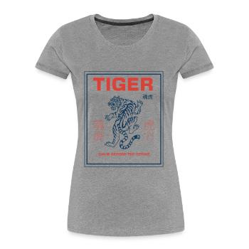 Le tigre - Le calme avant la tempête - T-shirt bio Premium Femme - gris chiné - Devant - Mia (176cm)