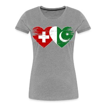 Schweiz Pakistan Flagge Herz used - Frauen Premium Bio T-Shirt - Grau meliert - Vorne - Mia (176cm)