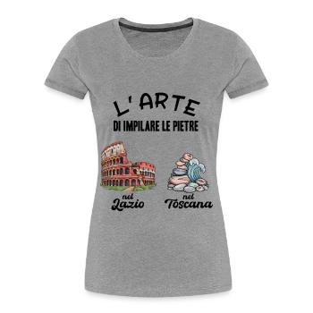 Die Kunst, Steine zu stapeln Humor Lazio - Frauen Premium Bio T-Shirt - Grau meliert - Vorne - Mia (176cm)