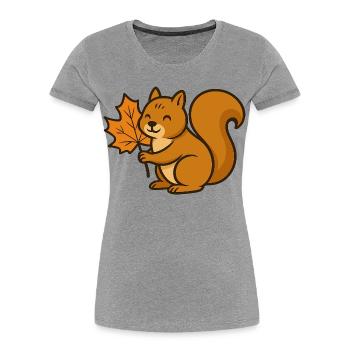 Cute Squirrel with Autumn Leaf Cartoon - Women's Premium Organic T-Shirt - heather grey - Front - Mia (176cm)