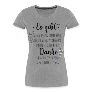 Cadeau d’adieu collègue employé merci - T-shirt bio Premium Femme - gris chiné - Devant - Mia (176cm)