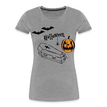 Halloween Kürbis Silhouette - Frauen Premium Bio T-Shirt - Grau meliert - Vorne - Mia (176cm)