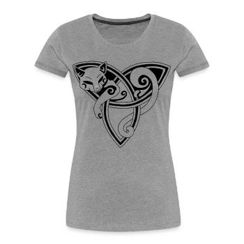 Chat noir et symbole celte - T-shirt bio Premium Femme - gris chiné - Devant - Mia (176cm)