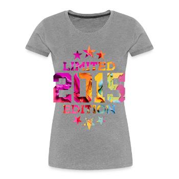 ÉDITION LIMITÉE 2015 11E ANNIVERSAIRE - T-shirt bio Premium Femme - gris chiné - Devant - Mia (176cm)