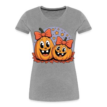 Pumpkin duo with bows cartoon - Women's Premium Organic T-Shirt - heather grey - Front - Mia (176cm)