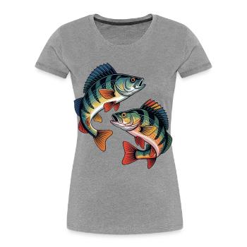 Zwei springende Barsche - Frauen Premium Bio T-Shirt - Grau meliert - Vorne - Mia (176cm)