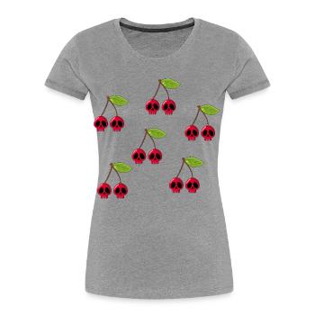 Crânes de cerises - T-shirt bio Premium Femme - gris chiné - Devant - Mia (176cm)