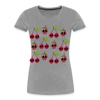Crânes de cerises et de fraises - T-shirt bio Premium Femme - gris chiné - Devant - Mia (176cm)