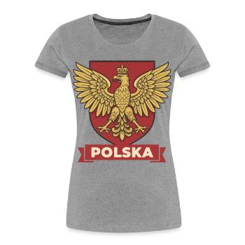 Polska Golden Eagle Wappen auf rotem Schild - Frauen Premium Bio T-Shirt - Grau meliert - Vorne - Mia (176cm)