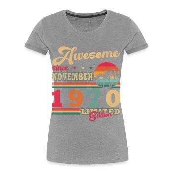 November 1970 Original Edition Vintage November - Women's Premium Organic T-Shirt - heather grey - Front - Mia (176cm)