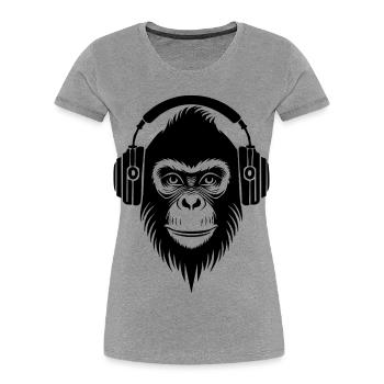 Confident Cartoon Monkey with Headphones Shirt - Women's Premium Organic T-Shirt - heather grey - Front - Mia (176cm)
