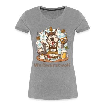 Weißwurstwolf Kochheld Bavarian - Frauen Premium Bio T-Shirt - Grau meliert - Vorne - Mia (176cm)