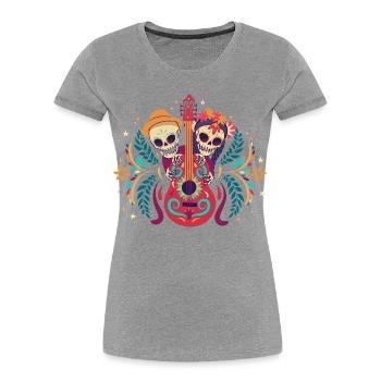 Dia de los Muertos Gitarren-Skelett Duo Outfit Top - Frauen Premium Bio T-Shirt - Grau meliert - Vorne - Mia (176cm)