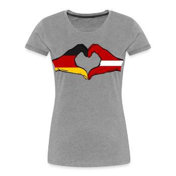 Hollande Lettonie drapeau mains forme de coeur utilisé - T-shirt bio Premium Femme - gris chiné - Devant - Mia (176cm)