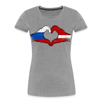 Russie Lettonie Drapeau Mains Coeur Forme - T-shirt bio Premium Femme - gris chiné - Devant - Mia (176cm)