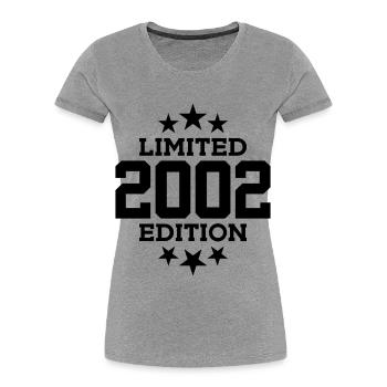 ÉDITION LIMITÉE 2002 24E ANNIVERSAIRE - T-shirt bio Premium Femme - gris chiné - Devant - Mia (176cm)