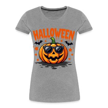 Halloween pumpkin with sunglasses - Women's Premium Organic T-Shirt - heather grey - Front - Mia (176cm)