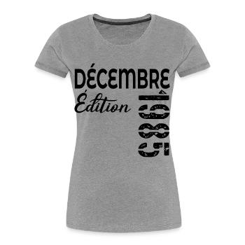 DÉCEMBRE 1985 - 41e Anniversaire - T-shirt bio Premium Femme - gris chiné - Devant - Mia (176cm)