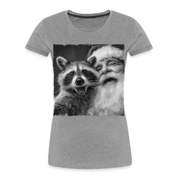 Waschbär Selfie mit Weihnachtsmann  - Frauen Premium Bio T-Shirt - Grau meliert - Vorne - Mia (176cm)