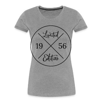 Edition limitée 1956 - Cadeau d’anniversaire 70 - T-shirt bio Premium Femme - gris chiné - Devant - Mia (176cm)