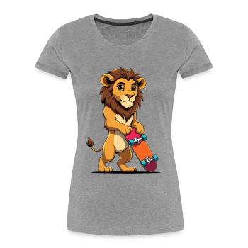 Lion Cub Skateboard Power - Women's Premium Organic T-Shirt - heather grey - Front - Mia (176cm)