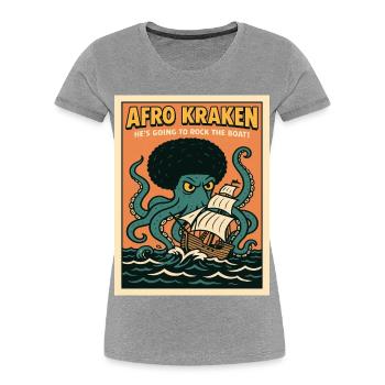 Afro Kraken auf hoher See mit Segelschiff - Frauen Premium Bio T-Shirt - Grau meliert - Vorne - Mia (176cm)