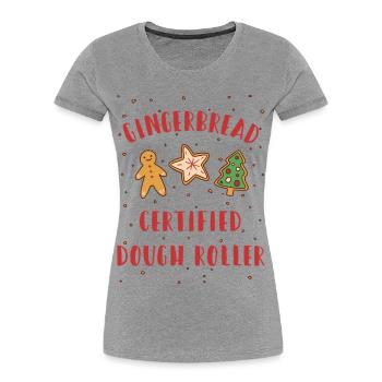 Pain d’épices - Rouleau à pâte certifié - Noël - T-shirt bio Premium Femme - gris chiné - Devant - Mia (176cm)