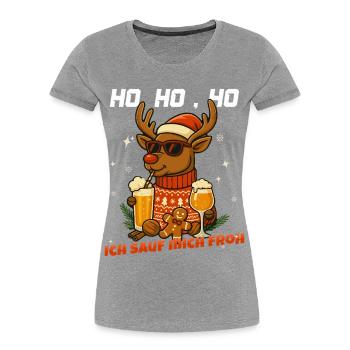 Drôle de renne Noël bière design - T-shirt bio Premium Femme - gris chiné - Devant - Mia (176cm)