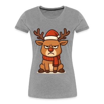 Grimmiges Rentier mit Weihnachtsschal - Frauen Premium Bio T-Shirt - Grau meliert - Vorne - Mia (176cm)