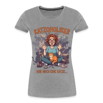 Katzoholiker Nur noch eine Katze - Lustiger Spruch - Women's Premium Organic T-Shirt - heather grey - Front - Mia (176cm)