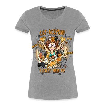 CAT-ACLYSM! 99 Cats Chaos - Comic - Women's Premium Organic T-Shirt - heather grey - Front - Mia (176cm)