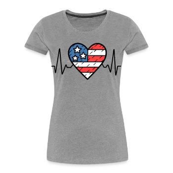 USA Heartbeat Line Amerikanische Flagge Love Design - Frauen Premium Bio T-Shirt - Grau meliert - Vorne - Mia (176cm)