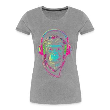 Neonaffe mit Kopfhörer - Frauen Premium Bio T-Shirt - Grau meliert - Vorne - Mia (176cm)