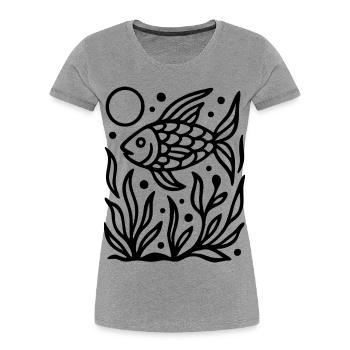 Minimal Line Art Fisch Ozean Natur Design - Frauen Premium Bio T-Shirt - Grau meliert - Vorne - Mia (176cm)