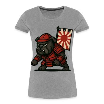 Bulldogge Samurai Rising - Frauen Premium Bio T-Shirt - Grau meliert - Vorne - Mia (176cm)