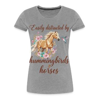 Kolibris und Pferde Reiten Reiten Reiter - Frauen Premium Bio T-Shirt - Grau meliert - Vorne - Mia (176cm)