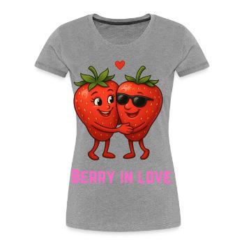 Berry in Love Erdbeere paar karikatur  - Frauen Premium Bio T-Shirt - Grau meliert - Vorne - Mia (176cm)