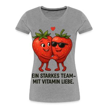Erdbeere starkes Team Liebe Paar karikatur  - Frauen Premium Bio T-Shirt - Grau meliert - Vorne - Mia (176cm)