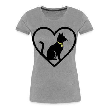 Katze Herz Silhouette Niedlicher Haustierliebhaber - Frauen Premium Bio T-Shirt - Grau meliert - Vorne - Mia (176cm)
