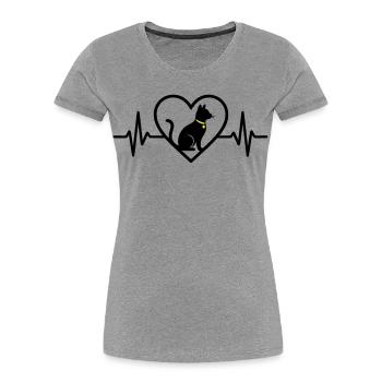 Katze Herz Silhouette Süß Pet Lover Geschenk - Frauen Premium Bio T-Shirt - Grau meliert - Vorne - Mia (176cm)