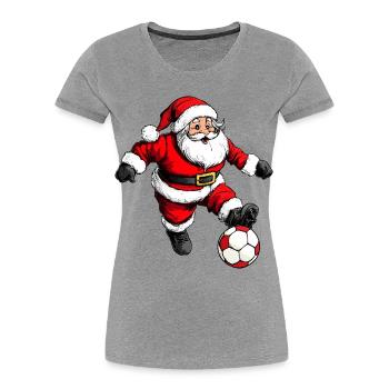 Fussballer Weihnachten / Weihnachtsmann Fussball - Frauen Premium Bio T-Shirt - Grau meliert - Vorne - Mia (176cm)