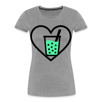 Bubble Tea Heart Boba Drink Sweet Trend - Women's Premium Organic T-Shirt - heather grey - Front - Mia (176cm)