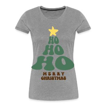 Merry Christmas Ho Ho Ho Weihnachtsbaum - Frauen Premium Bio T-Shirt - Grau meliert - Vorne - Mia (176cm)