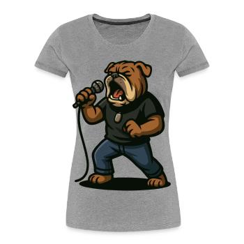 Chanteur de rock bouledogue avec art du microphone - T-shirt bio Premium Femme - gris chiné - Devant - Mia (176cm)