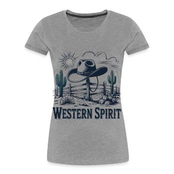 Western Vintage Cowboy - Frauen Premium Bio T-Shirt - Grau meliert - Vorne - Mia (176cm)