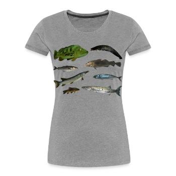 Poissons - T-shirt bio Premium Femme - gris chiné - Devant - Mia (176cm)