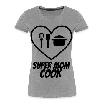 Super Mama Köchin – Herz & Küche  - Frauen Premium Bio T-Shirt - Grau meliert - Vorne - Mia (176cm)